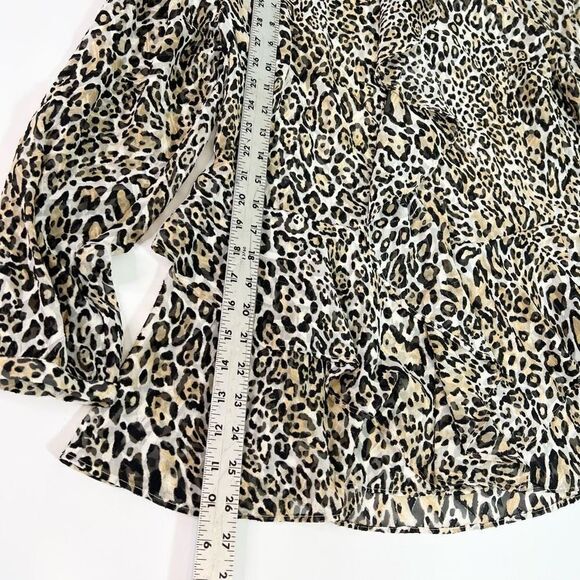 Chico's Shirt Womens Large Ruffle Cheetah Woven Animal Print NEW Long Sleeve - Picture 2 of 9